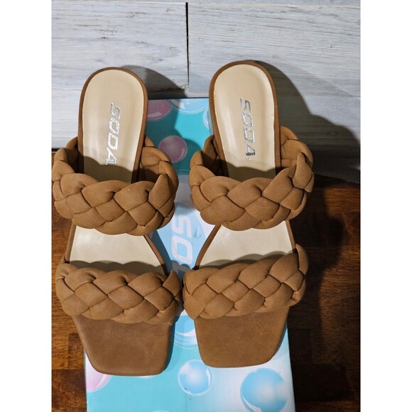 Soda BUGGY ~ Women Double Braided Straps Casual Open Square Toe Size 6 - Picture 5 of 8